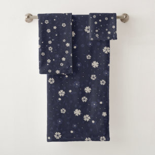 Wit en blauw klein Japans bloemenpatroon Bad Handdoek