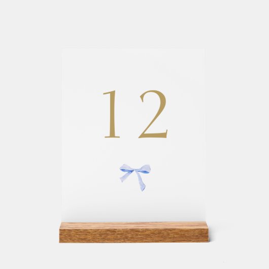 Wit en Blauw Lint Trouwtafel Nummer Acryl Bord (Voorkant)