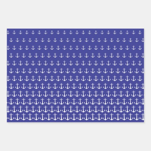 Wit en Blauw Marine Anker Patroon Custom Inpakpapier Vel (Voorkant 3)