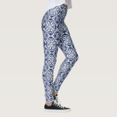 Wit en blauw  Mediterraan Tegel Patroon Leggings (Rechts)