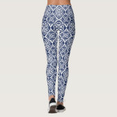 Wit en blauw  Mediterraan Tegel Patroon Leggings (Achterkant)