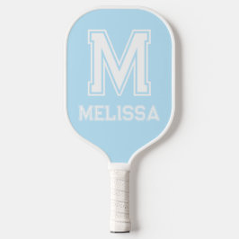 Wit en Blauw Minimalistisch Modern Monogram Pickleball Paddle