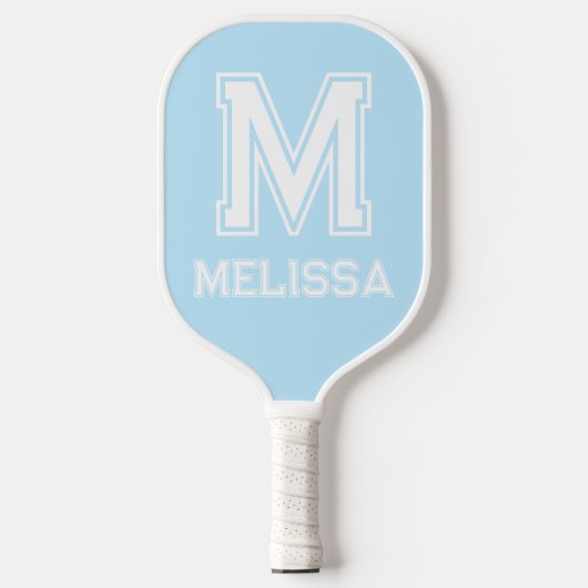 Wit en Blauw Minimalistisch Modern Monogram Pickleball Paddle (Voorkant)