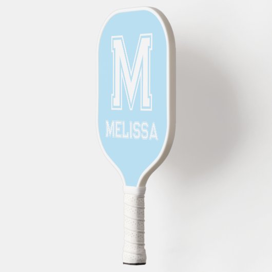 Wit en Blauw Minimalistisch Modern Monogram Pickleball Paddle (Links)