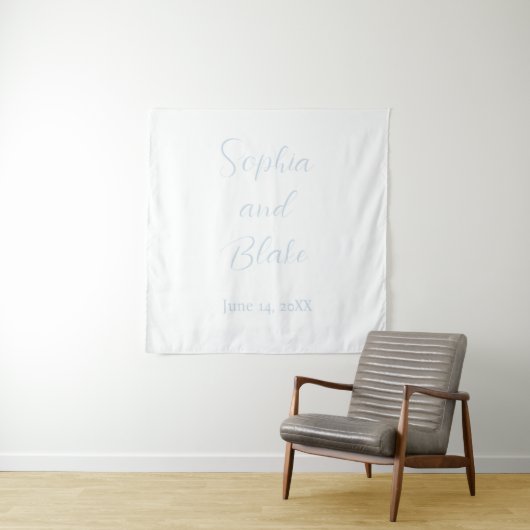 Wit en Blauw Minimalistische Hemelbruiloft Wandkleed (In situ)