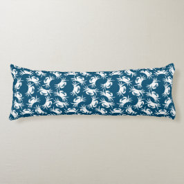 Wit en Blauw Naadloos Krabpatroon Lichaamskussen