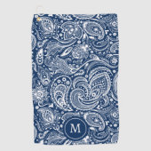Wit en blauw  paisley patroonmonogram golfhanddoek (Voorkant)