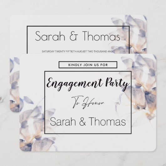 WIT EN BLAUW PATELE BLOEMELEGANT VERLOVING KAART (Voorkant / Achterkant)