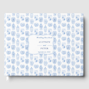 Wit en blauw patroon gember pot bruiloft gastenboek