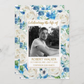 Wit en blauw Photo Memorial Service Programma Programmakaart (Voorkant / Achterkant)