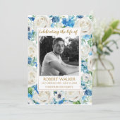 Wit en blauw Photo Memorial Service Programma Programmakaart (Staand voorkant)