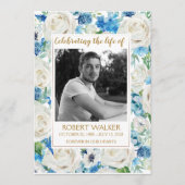 Wit en blauw Photo Memorial Service Programma Programmakaart (Voorkant)