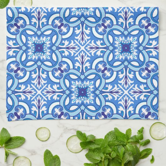 🤍 💙Wit en blauw Porto Azulejos Theedoek (Gevouwen)