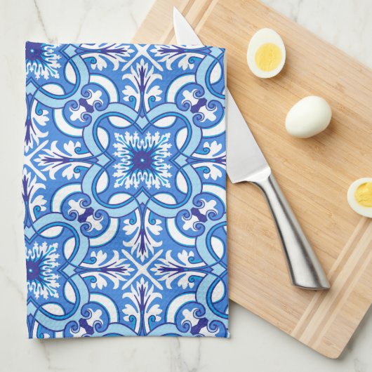 🤍 💙Wit en blauw Porto Azulejos Theedoek (Quarter Fold)