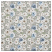 Wit en Blauw Rozen Stof (Swatch)