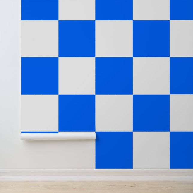 Wit en Blauw Schaakbord Behang (Applicatie)
