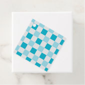 Wit en blauw schaakbordpatroon bedankjes labels (In situ)