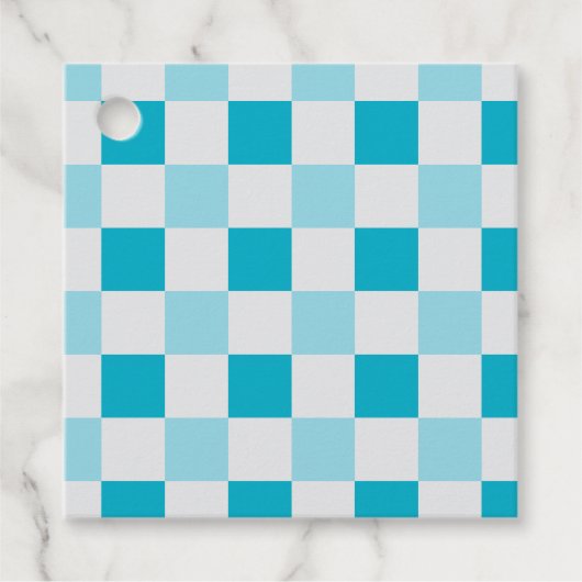 Wit en blauw schaakbordpatroon bedankjes labels (Voorkant)
