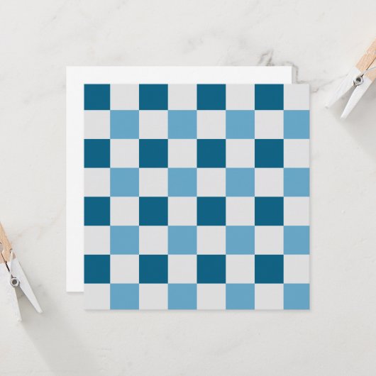Wit en blauw schaakbordpatroon kaart (Voorkant / Achterkant in situ)