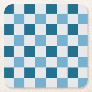 Wit en blauw schaakbordpatroon kartonnen onderzetters