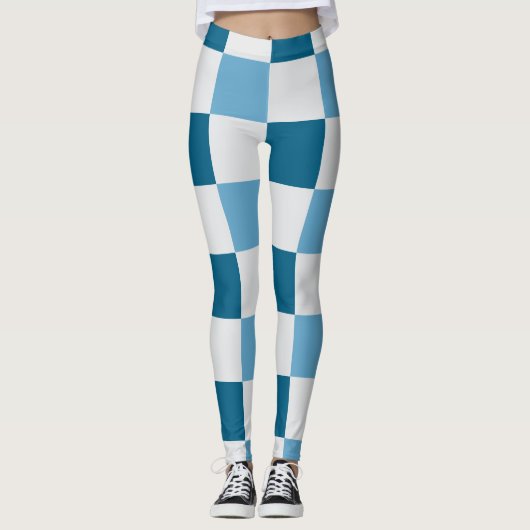 Wit en blauw schaakbordpatroon leggings (Voorkant)