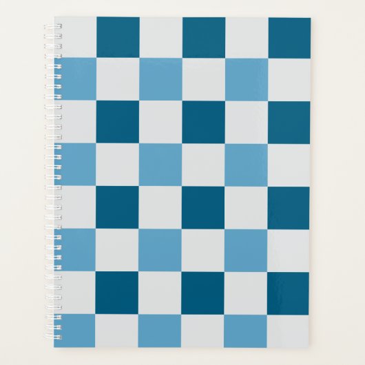 Wit en blauw schaakbordpatroon planner (Voorkant)