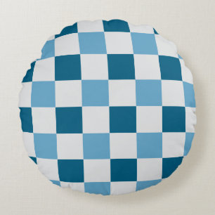 Wit en blauw schaakbordpatroon rond kussen