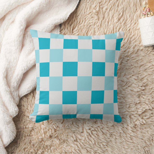 Wit en blauw schaakbordpatroon Sierkussen (Deken)