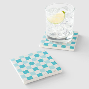 Wit en blauw schaakbordpatroon stenen onderzetter