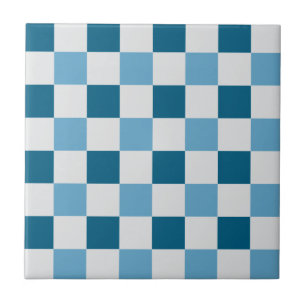 Wit en blauw schaakbordpatroon tegeltje