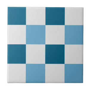 Wit en blauw schaakbordpatroon tegeltje