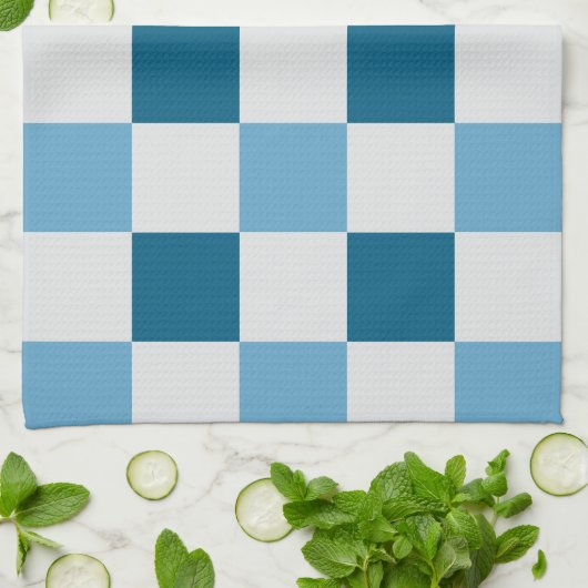 Wit en blauw schaakbordpatroon theedoek (Gevouwen)
