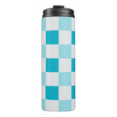 Wit en blauw schaakbordpatroon thermosbeker (Voorkant)