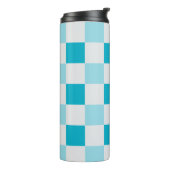 Wit en blauw schaakbordpatroon thermosbeker (Gedraaid links)