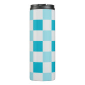 Wit en blauw schaakbordpatroon thermosbeker (Achterkant)