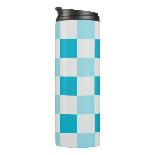 Wit en blauw schaakbordpatroon thermosbeker (Geroteerd rechts)