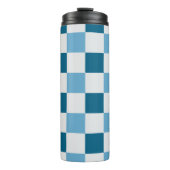Wit en blauw schaakbordpatroon thermosbeker (Voorkant)