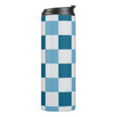 Wit en blauw schaakbordpatroon thermosbeker (Gedraaid links)