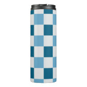 Wit en blauw schaakbordpatroon thermosbeker (Achterkant)