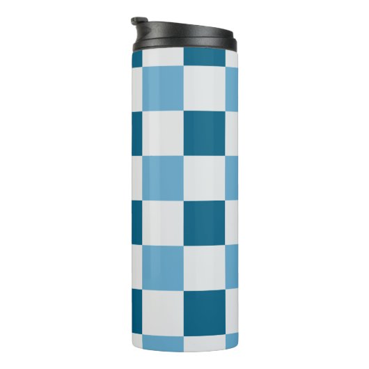 Wit en blauw schaakbordpatroon thermosbeker (Geroteerd rechts)