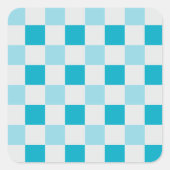 Wit en blauw schaakbordpatroon vierkante sticker (Voorkant)