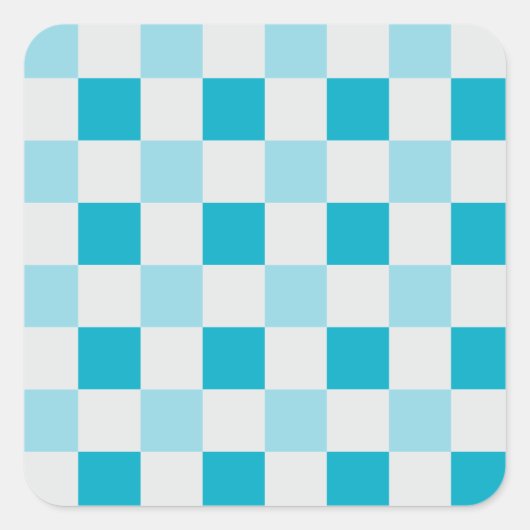 Wit en blauw schaakbordpatroon vierkante sticker (Voorkant)