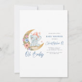 Wit en Blauw Schattige Baby showers Kaart (Voorkant)