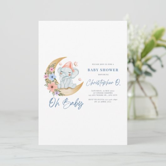 Wit en Blauw Schattige Baby showers Kaart (Staand voorkant)
