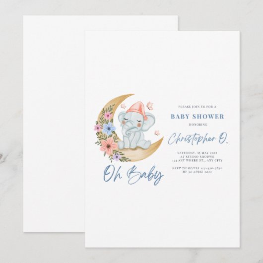 Wit en Blauw Schattige Baby showers Kaart (Voorkant / Achterkant)