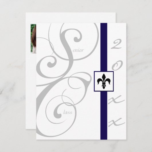 Wit en blauw Scroll lint Afstuderen Kaart (Voorkant / Achterkant)