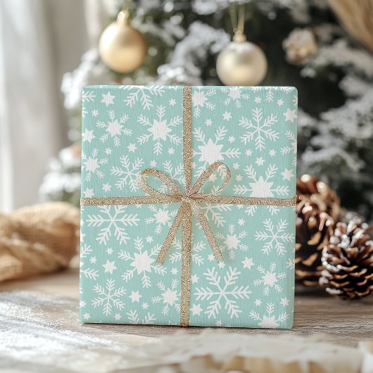 Wit en Blauw Sneeuwvlok Inpakpapier