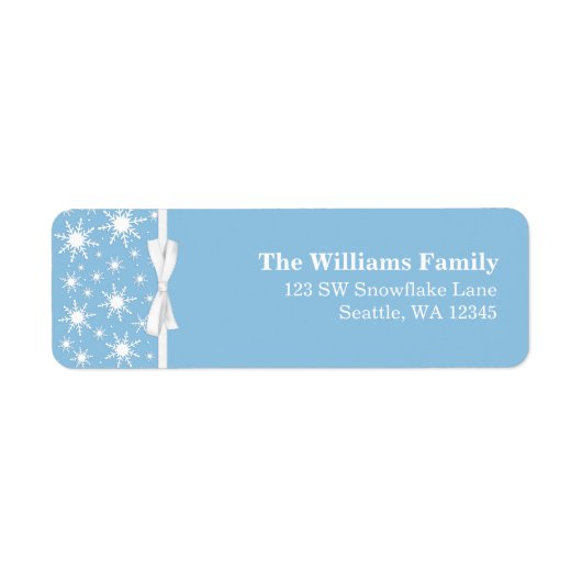 Wit en Blauw Sneeuwvlokken Lint Kerstmis Adres Etiket (Voorkant)