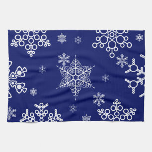 Wit en Blauw Sneeuwvlokken Patroon Theedoek