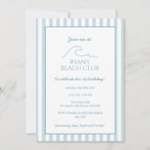 Wit en Blauw Streep Beach Club Cabana Verjaardag Kaart (Voorkant)